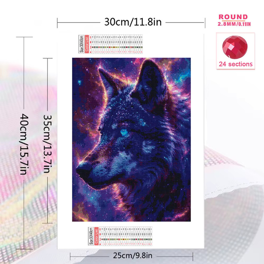 Evershine 5D-DIY Diamant-Gemälde Wolf mit quadratischen Bohrern in Multicolour zur Heimdekoration, Breite: 30,0 cm, Höhe: 20,0 cm - Bild 2