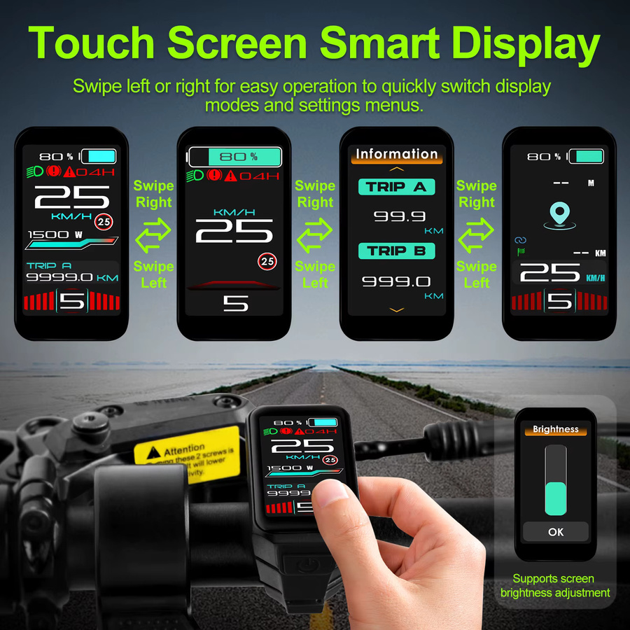 Varstrom VD18MT E-Bike Display mit Farb-Touchscreen, Bluetooth, IP67 wasserdicht, Schwarz, kompatibel mit BBS01B BBS02B BBSHD TSDZ2B TSDZ8 und weiteren Protokollen - Bild 4