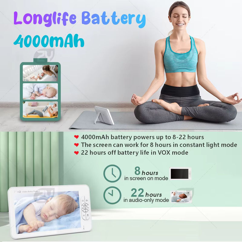 Zysecurity Video-Babyphone mit 7,0 Zoll HD-Split-Bildschirm, 2 Kameras mit Schwenk- und Neigefunktion, 4-fachem Zoom, 2-Wege-Audio, Nachtsicht und 4000 mAh Akku - Bild 4