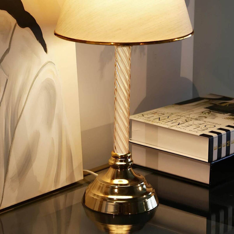 Opviq Tischleuchte in Beige und Gold mit Stoffschirm, E27, B/T/H: 22 x 22 x 45 cm - Bild 3
