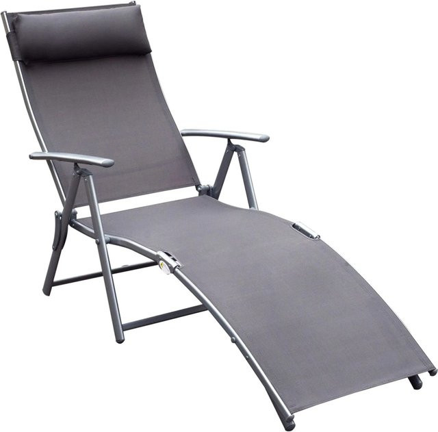 Furnicato Sonnenliege klappbar in Grau mit Textilene-Bezug und Kissen, 7-fach verstellbar, Belastbarkeit bis 165 kg - Bild 1