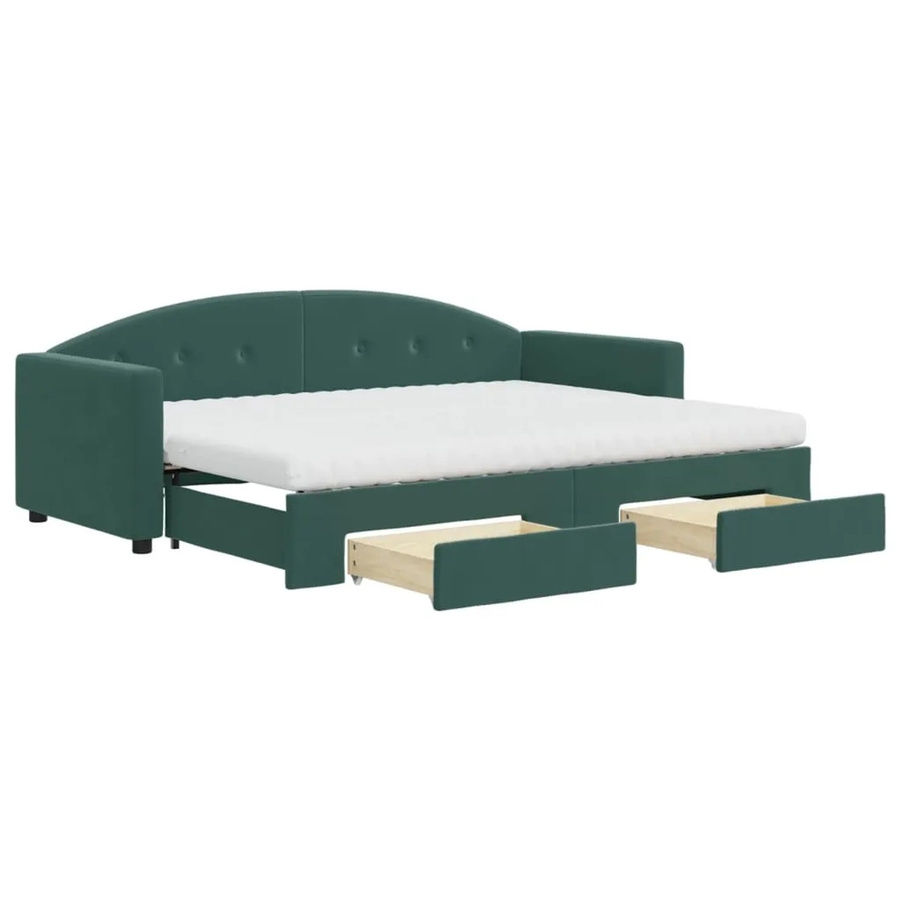 vidaXL Tagesbett ausziehbar mit Schubladen in Dunkelgrün aus Samt, B/T/H: 80 x 200 x 90 cm - Bild 2
