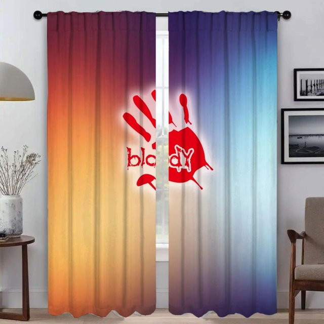 2er-Set Halloween Verdunkelungsvorhänge mit Blut-Design für Wohnzimmer und Küche, Mehrfarbig, Breite: 50 cm, Höhe: 70 cm - Bild 1