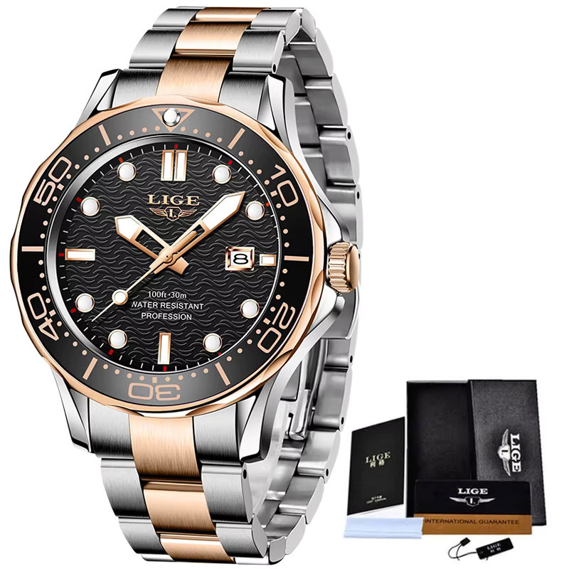 LIGE Armbanduhr, Quarz, Edelstahl, Schwarz, Herren - Bild 6
