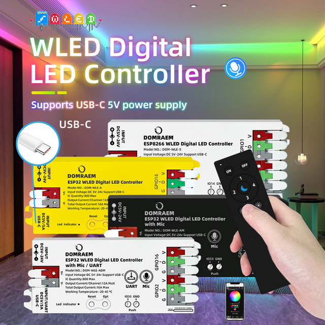 DOMRAEM ESP8266/ESP32 USB-C WLED Digitaler LED-Controller für RGBIC-Streifen mit Mikrofon und WiFi in Weiß - Bild 1