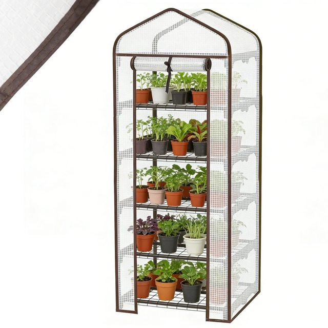 Sekey Tomatengewächshaus Foliengewächshaus mit 5 Etagen, weiß und transparent, UV-Schutz und aufrollbaren Fenstern, B/T/H: 50 x 45 x 155 cm - Bild 1