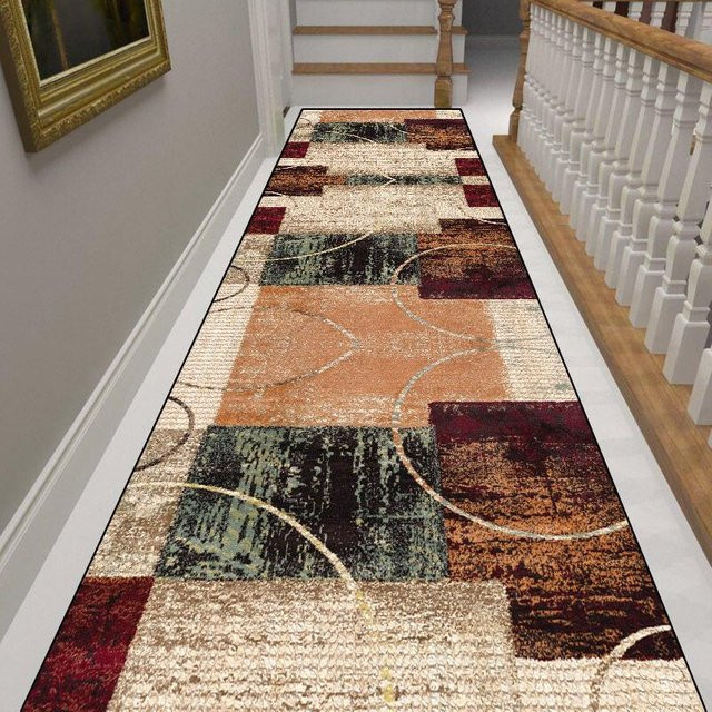 Luxuriöser Flurläufer JGJG mit Streifenmuster in Multicolour, waschbarer Teppich aus Polyester für Flur und Wohnzimmer, B/T: 90 x 200 cm - Bild 1