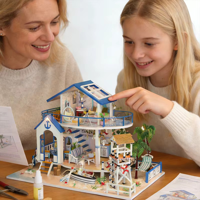 Zuuton DIY Miniatur Haus Set, Zweistöckiges Strandhaus, Holz, mit LED Lichter, ab 14 Jahren - Bild 4