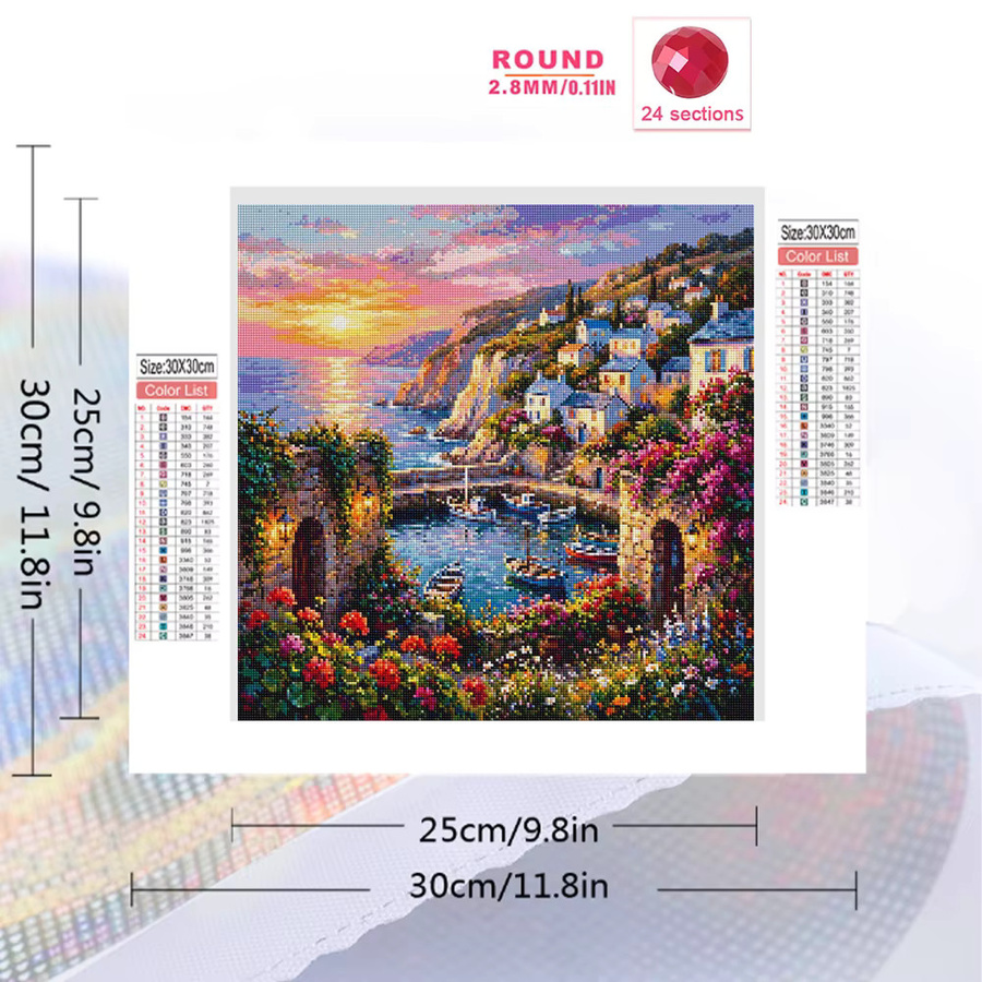 EverShine Diamantmalerei Meereslandschaft mit Boot und Blumen als Mosaik-Stickerei in Mehrfarbig, B/H: 20 x 20 cm - Bild 2