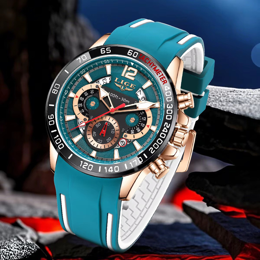 LIGE Armbanduhr Quarz, Silikon, Roségold, Herren - Bild 3