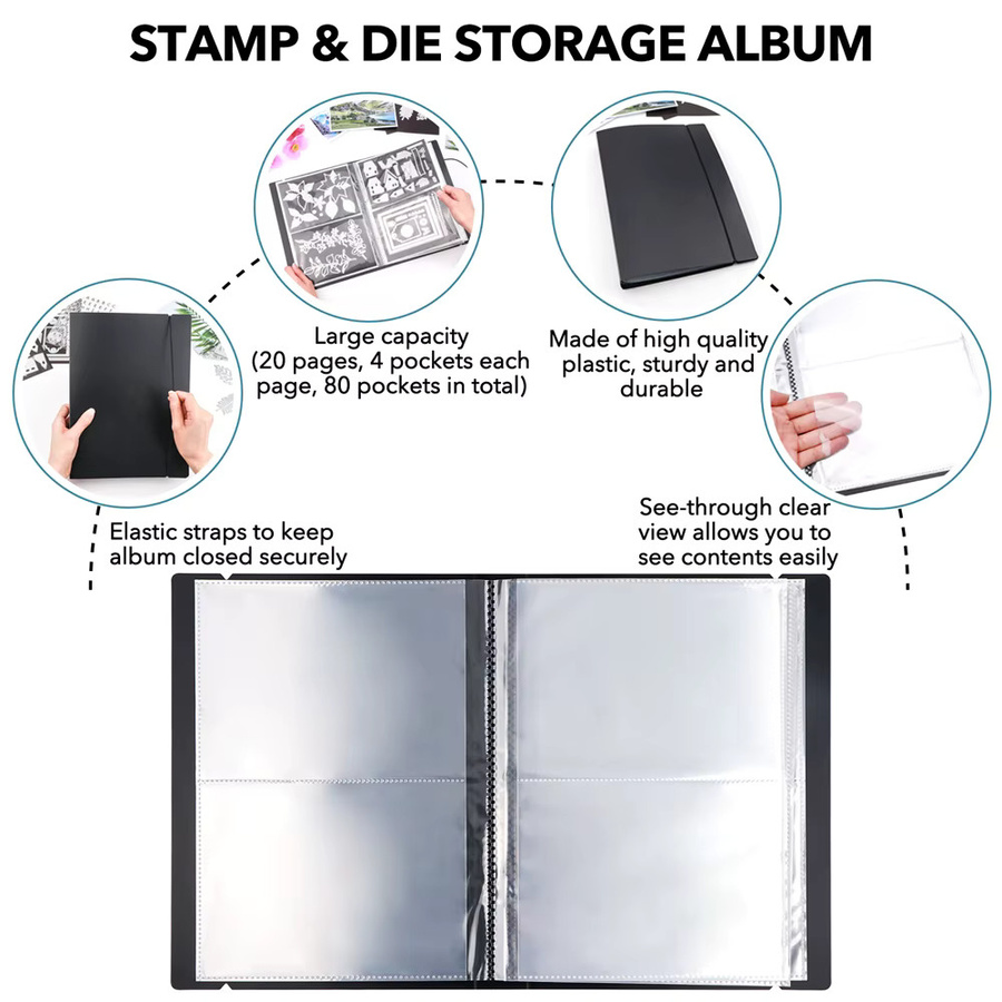 Aufkleber-Foto-Aufbewahrungsalbum mit 80 Taschen und 20 Seiten für Stempel- und Stanzformen aus Kunststoff - Bild 2