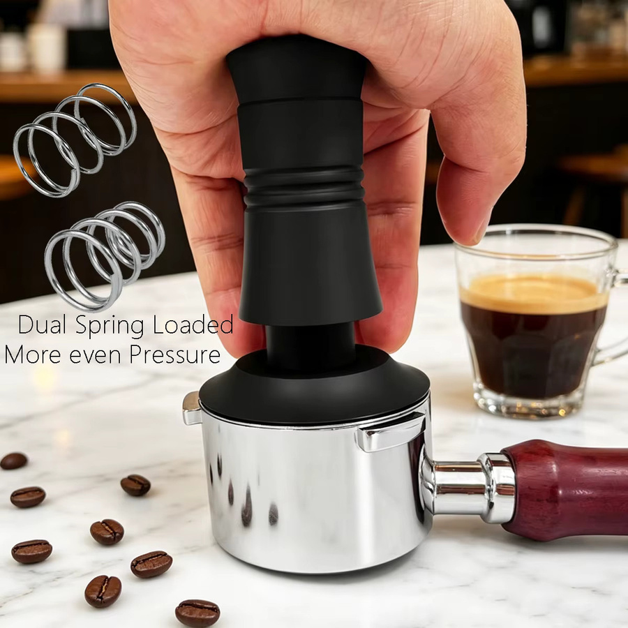 XINGZHAOHOME Kalibrierter Espresso-Tamper mit Doppel-Federung aus Edelstahl in Schwarz für 51 mm, 53 mm und 58 mm Siebträger - Bild 2
