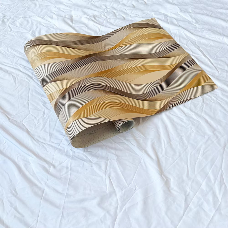 TTOKKONG WALLPAPER Selbstklebende Wandgestaltung aus PVC-Vinyl in Gelb mit modernem 3D-Wellenmuster und geometrischem Design, waschbar und strukturiert - Bild 2
