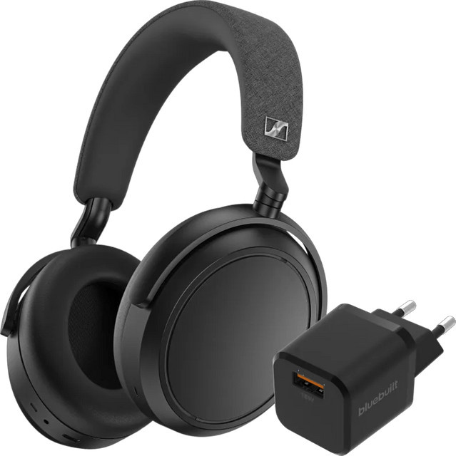 Sennheiser Momentum 4 Wireless Over-Ear Kopfhörer Schwarz inklusive BlueBuilt Quick-Charge-Ladegerät mit USB-A-Port 18 W - Bild 1