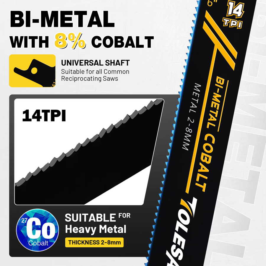 TOLESA 10er Set Bi-Metall Säbelsägeblätter für Metall, 14 TPI, 6 Zoll und 9 Zoll für Metallrohre und Bewehrungsstahl - Bild 3
