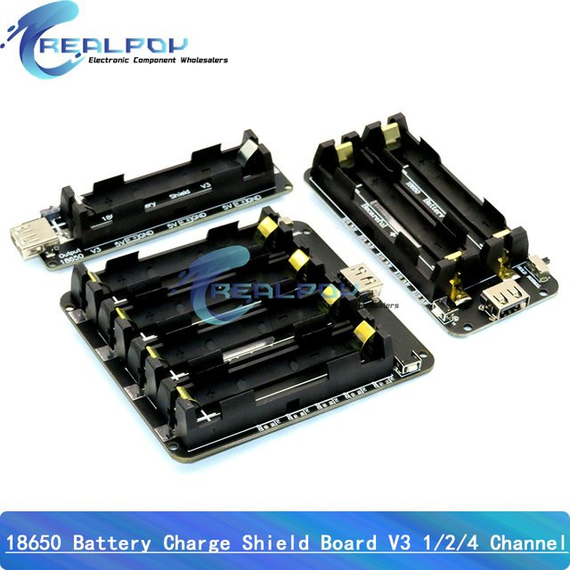REALPOY 18650 Batterie Lademodul V3 für ESP32 ESP32S ESP32-S3 Wemos und Raspberry Pi in Schwarz mit Micro USB und USB Typ-A Port - Bild 1