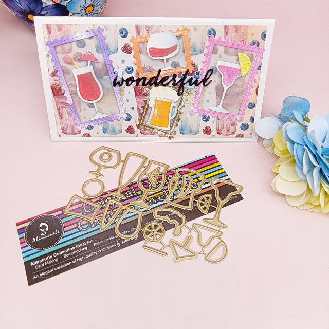 Alinacutle Metall-Stanzformen Sommergetränke in Gold für DIY-Papierhandwerk und Grußkarten - Bild 1