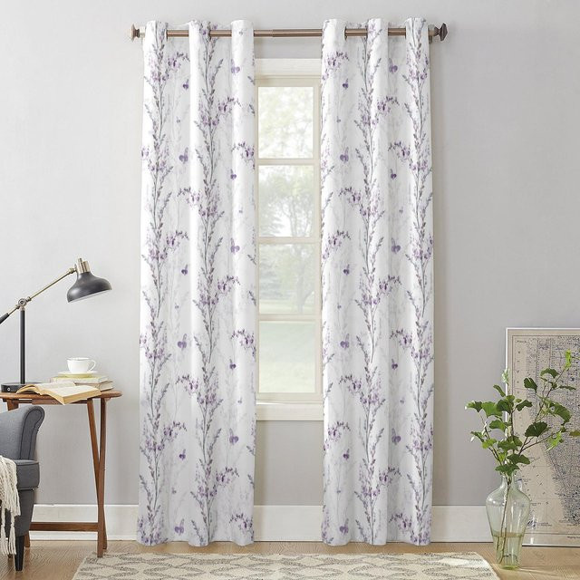 Super Six Vorhang mit Blumen, Blättern und Schmetterlingen in Lila und Multicolour, semi-transparent, Breite: 135 cm, Höhe: 160 cm - Bild 1