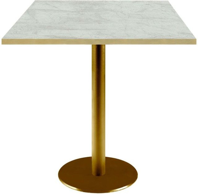 RestooTab Tisch Rome quadratisch in Beige, Braun und Weiß mit goldmetallic Gestell und messingfarbenen Kanten, B/T/H: 70 x 70 x 75 cm - Bild 1