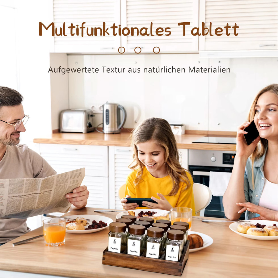 SAEIV Gewürzglas Set mit Gewürzregal, 12-teiliges Küchenorganisator Set aus Glas mit 120 ml Behältern - Bild 5
