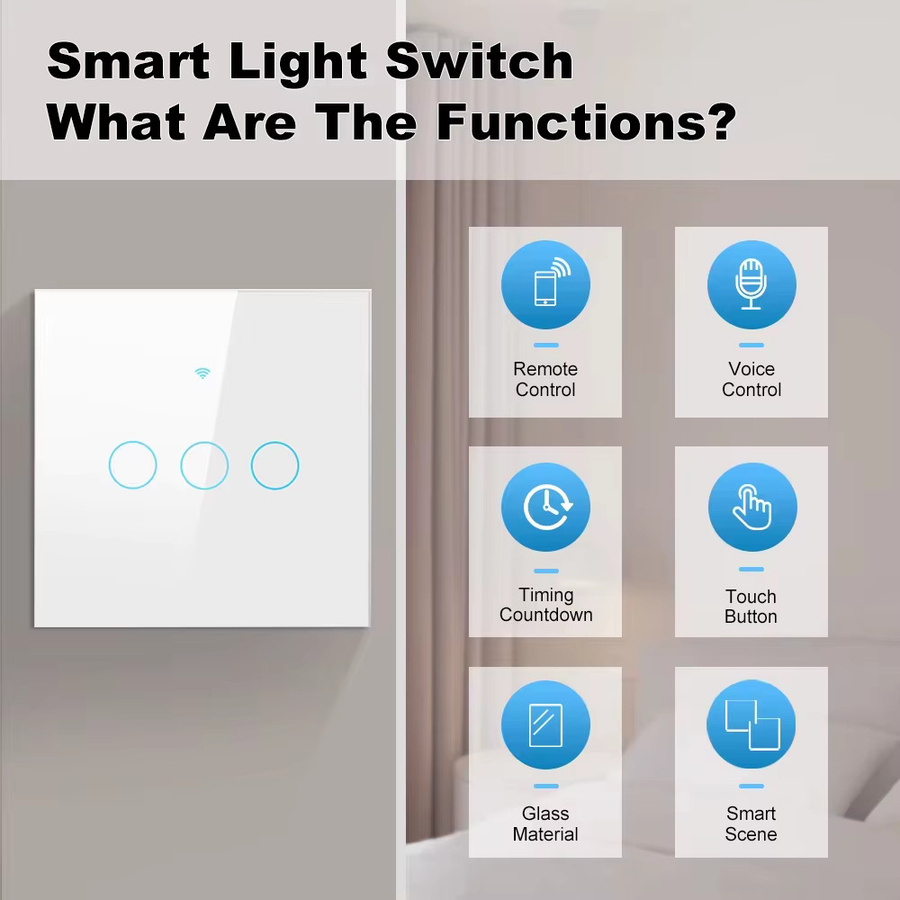 Smart Switch EU WiFi Touch-Lichtschalter mit Tuya und Smart Life, kompatibel mit Alexa und Google Assistant, Schwarz, 1/2/3/4 Gang, mit oder ohne Neutralleiter - Bild 4