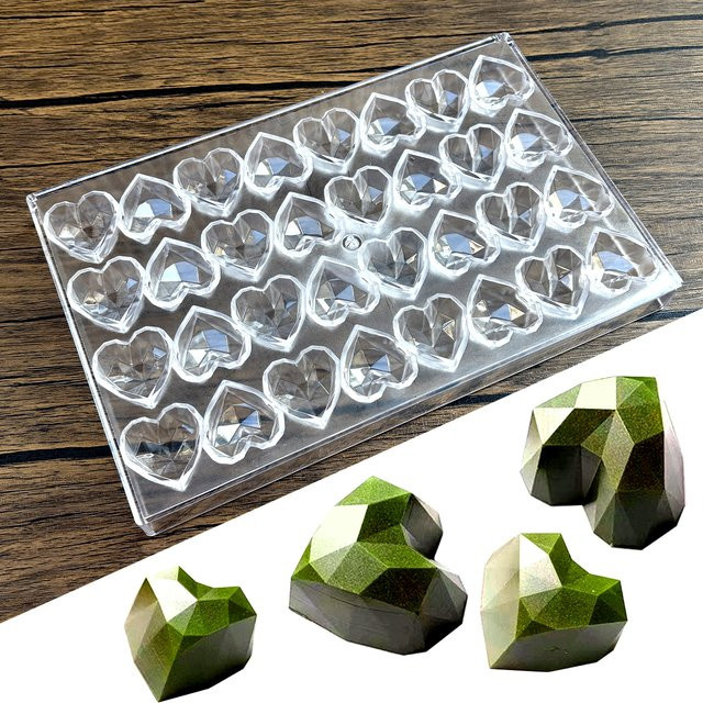 ALICAKE Schokoladenform Diamant-Herzform aus transparentem Polycarbonat für Konditorei und Backzubehör - Bild 1