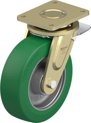 Blickle Lenkrolle LS-GST 252K-ST mit Feststeller in Grün und Silber, Rad-Durchmesser: 25 cm, Tragfähigkeit: 1400 kg - Bild 1