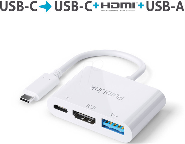 PureLink IS270 USB-C zu HDMI Adapter mit USB 3.0 Anschlüssen in Weiß für 4K Auflösung (3840 x 2160 Pixel) - Bild 1