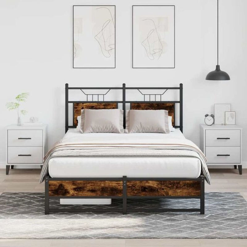 Bettgestell aus Holzwerkstoff und Stahl in Räuchereiche Braun von vidaxl, B/T/H: 120 x 190 x 91,5 cm - Bild 1