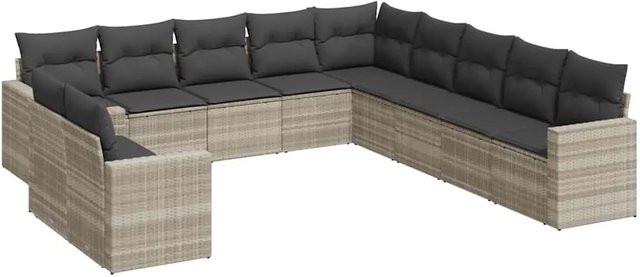 vidaXL 11-teilige Garten-Sofagarnitur in L-Form aus Polyrattan mit Kissen in Hellgrau - Bild 1