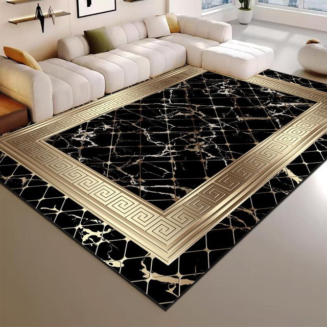 Luxus Wohnzimmer Teppich Karpetti in Gold und Schwarz, Waschbar und Rutschfest, B: 200 cm, T: 300 cm - Bild 1