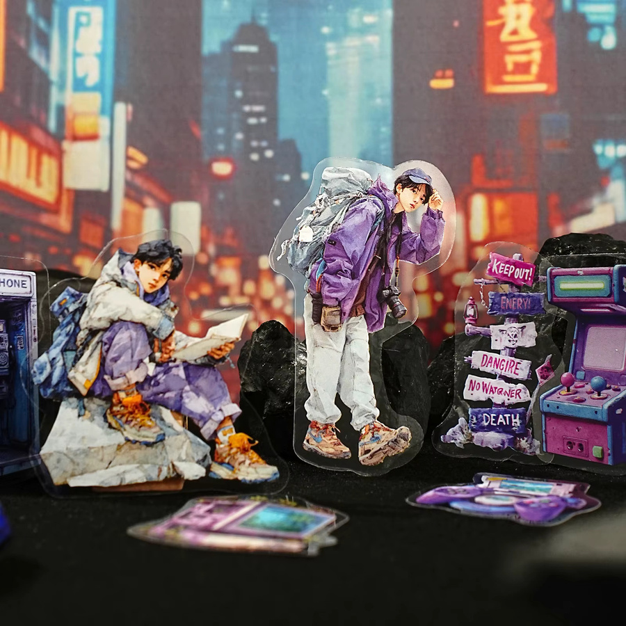 Etori Life City Neon Aufkleber Set mit 15 Stück im Cyberpunk Style, bunte futuristische Straßenfiguren zur Dekoration von Laptop, Telefon und Koffer - Bild 2