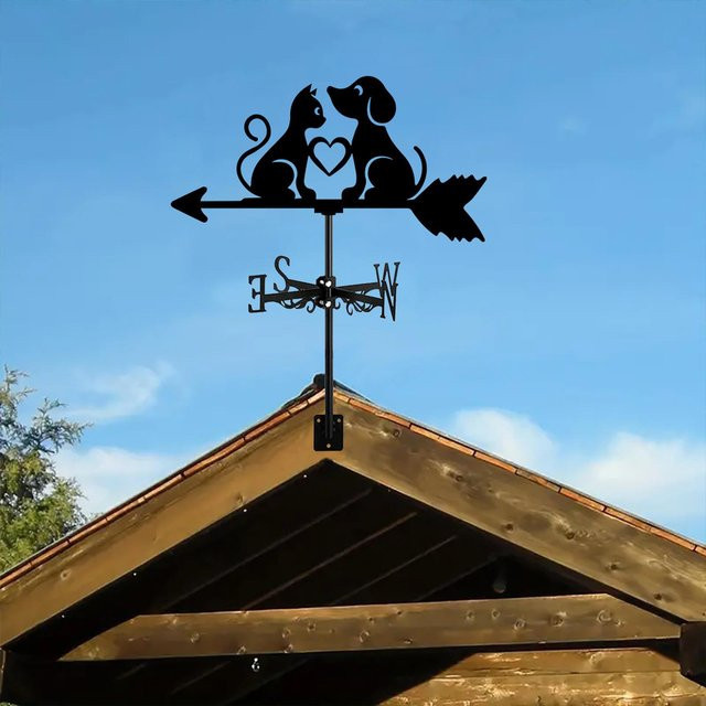 Homyl Wetterfahne Hund und Katze Silhouette aus Metall in Schwarz - Bild 1