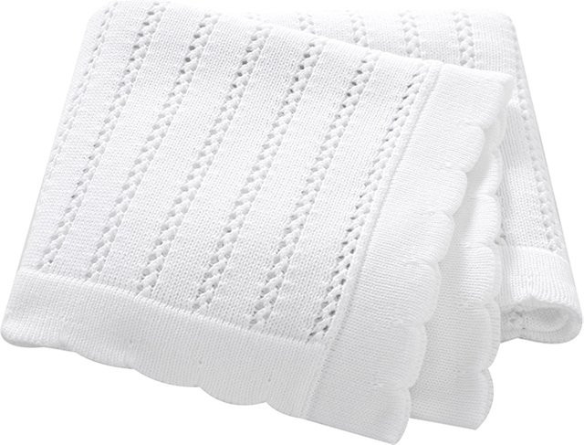 Mimixiong Babydecke aus Baumwolle in Weiß, gestrickt und doppelseitig verwendbar, ideal für Neugeborene, Kinderwagen und Wiegen - Bild 1