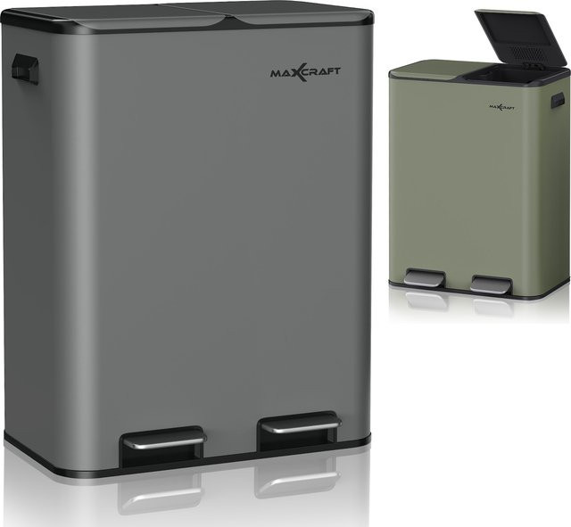 MAXCRAFT Treteimer mit Soft-Close-Deckel und 2 Inneneimern, 60 Liter, Anthrazit - Bild 1