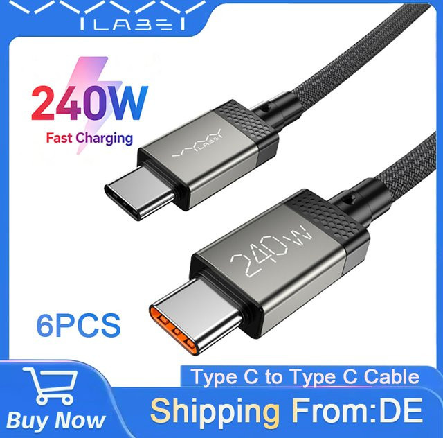 Vyvylabs 6-teiliges USB-C-auf-USB-C-Schnellladekabel mit 240W PD3.1 für MacBook, iPhone und Samsung - Bild 1