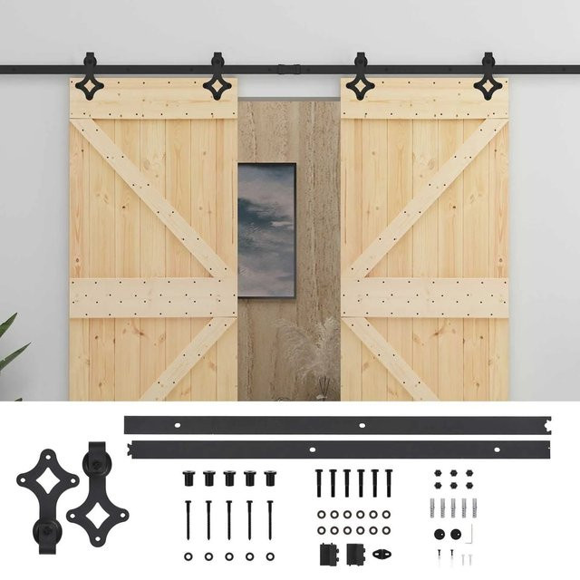 vidaXL Schiebetür Set aus massivem Kiefernholz in Natur und Schwarz, 2 Stück, modern Design - Bild 1