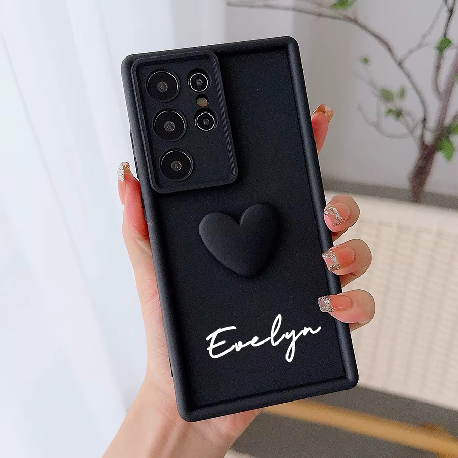 Personalisierte 3D-Liebesherz Handyhülle für Samsung Galaxy S20 bis S25 Serie 5G Softcover in Schwarz - Bild 2