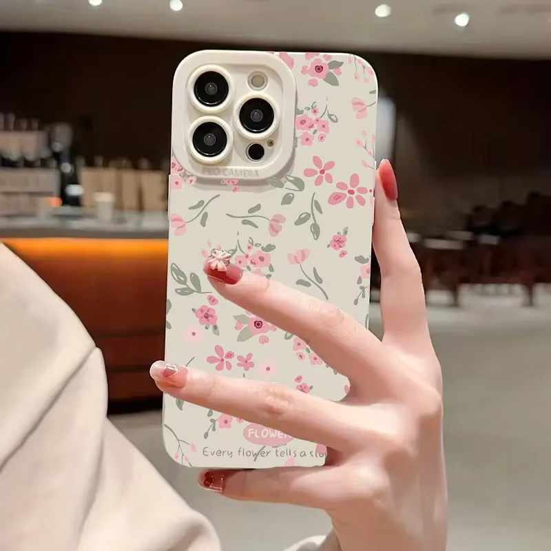 Apple iPhone Handyhülle aus Soft Silikon mit rosa Blumenzweig-Grafik in Pink und Multicolour - Bild 2
