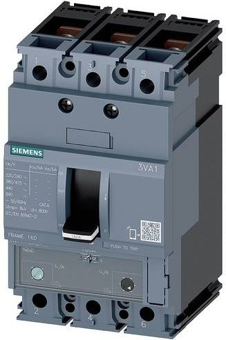 Siemens 3VA1110-3EF32-0AA0 Leistungsschalter in Grau mit einem Einstellbereich von 70 - 100A und einer maximalen Schaltspannung von 690 V/AC - Bild 1