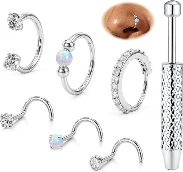 Bobisty Nasenring Edelstahl, Gold, Zirkonia, Opal, Damen - Bild 1