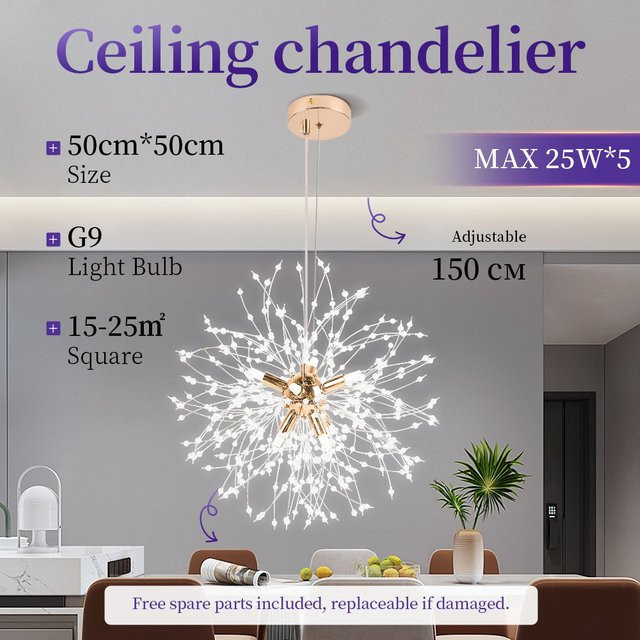 CANMEIJIA LED-Kristall-Deckenleuchte mit austauschbarer Glühbirne für Wohnzimmer, Schlafzimmer und Küche in Warmweiß - Bild 1
