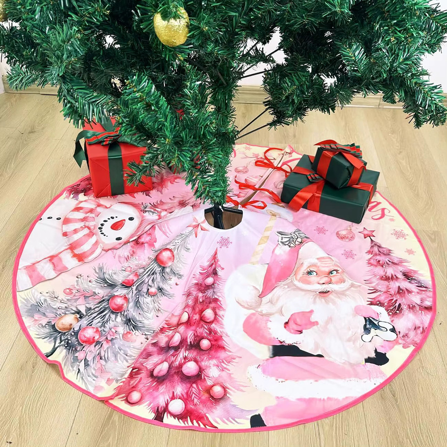 VIKAMA Weihnachtsbaumkleid in Pink mit Weihnachtsmann und Schneemann als Dekoration für drinnen und draußen - Bild 3