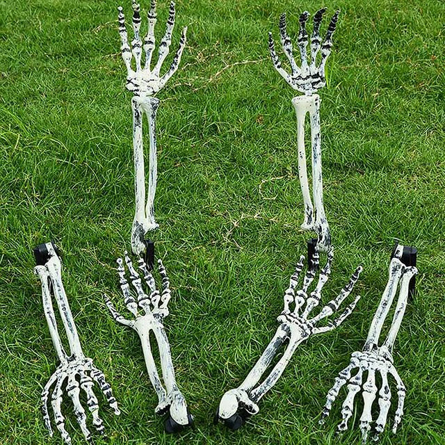 WHPHous Halloween Skelett Hände aus Kunststoff, lebensgroße gruselige Knochen-Requisiten in Weiß für deine Spukhaus-Dekoration - Bild 1