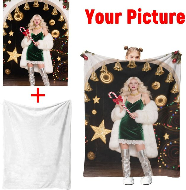 Individuelle Weihnachts-Paar-Foto-Flanellendecke von SRH in Multicolour, weich und maschinenwaschbar - Bild 1