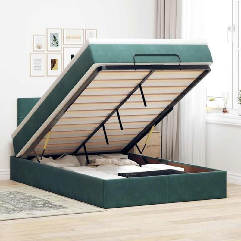 vidaxl Ottoman Polsterbett mit Matratze und LED in Grün aus Samt, B/T/H: 120 x 200 x 88 cm - Bild 1