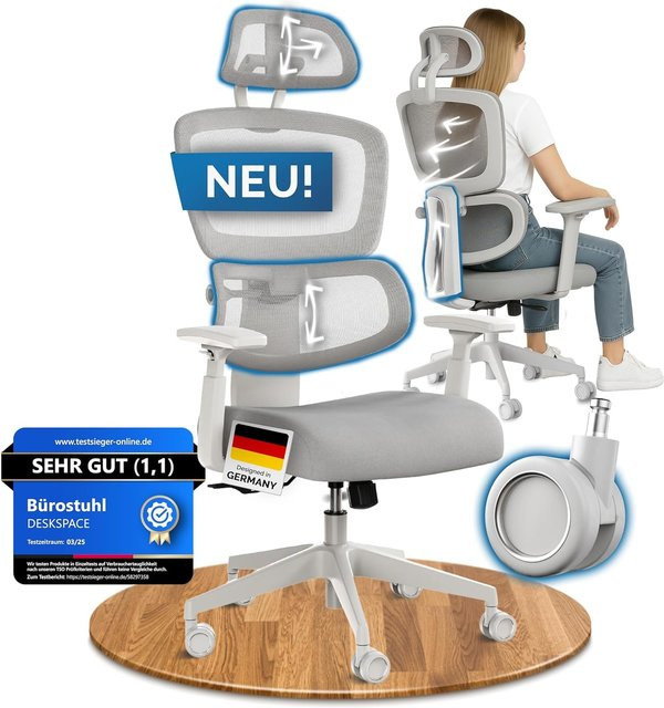 DESKSPACE Move Ergonomischer Bürostuhl in Grau mit 150 kg Belastbarkeit - Bild 1