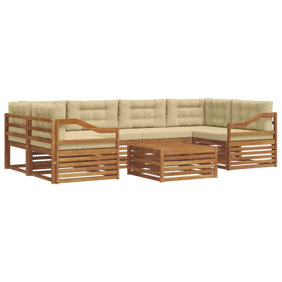 vidaXL 8-tlg. Outdoor-Sofagarnitur in L-Form aus Akazienholz mit Kissen in Natur und Beige - Bild 2