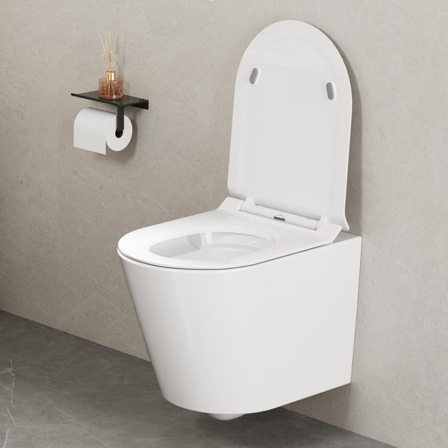 HiMISS D-Form Toilettensitz in Weiß mit Soft-Close-Deckel und Schnellverschluss - Bild 1