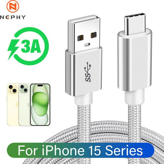 Nephy USB-A auf USB-C Schnellladekabel in Grau für iPhone 15 Pro Max, Samsung, Xiaomi und MacBook - Bild 1